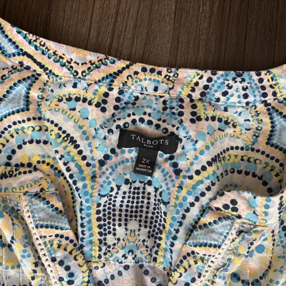 Talbots Women's Blouse Top Plus Size 2X Paisley Polka Dot 3/4 Sleeves - Picture 5 of 7